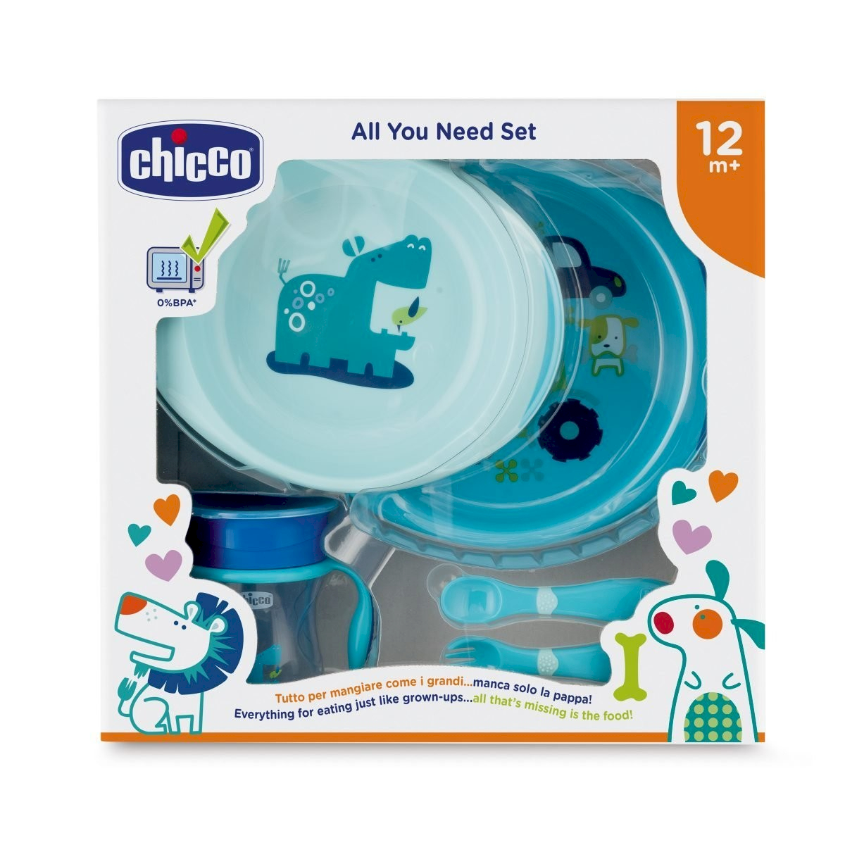 CHICCO SET PAPPA 12M VER/AZZUR/ROSA     