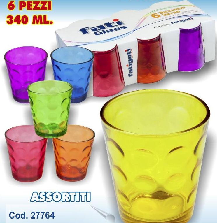 BICCHIERI VETRO 6 PZ COLORATI 340 ML    