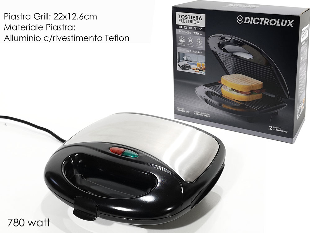 TOSTIERA 750W NERA/ACCIAIO 