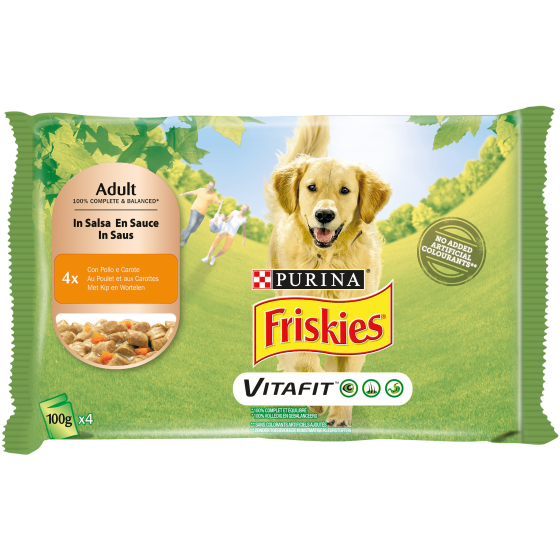 FRISKIES DOG ADULT 4X100GR POLLO E      