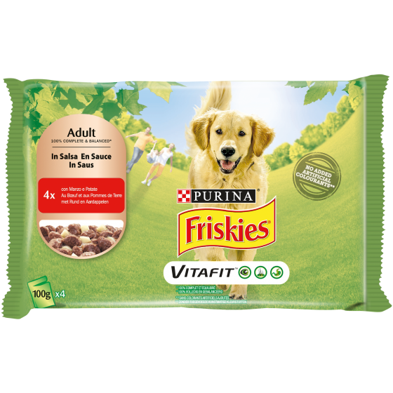 FRISKIES DOG ADULT 4X100GR MANZO E      